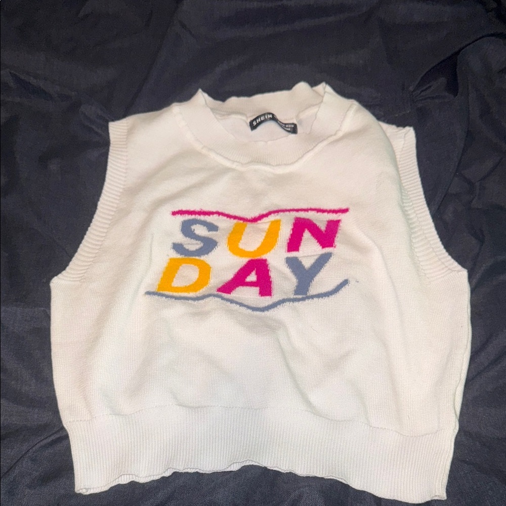 SHEIN White Crop Top with Vibrant 'Sunday' Embroidery